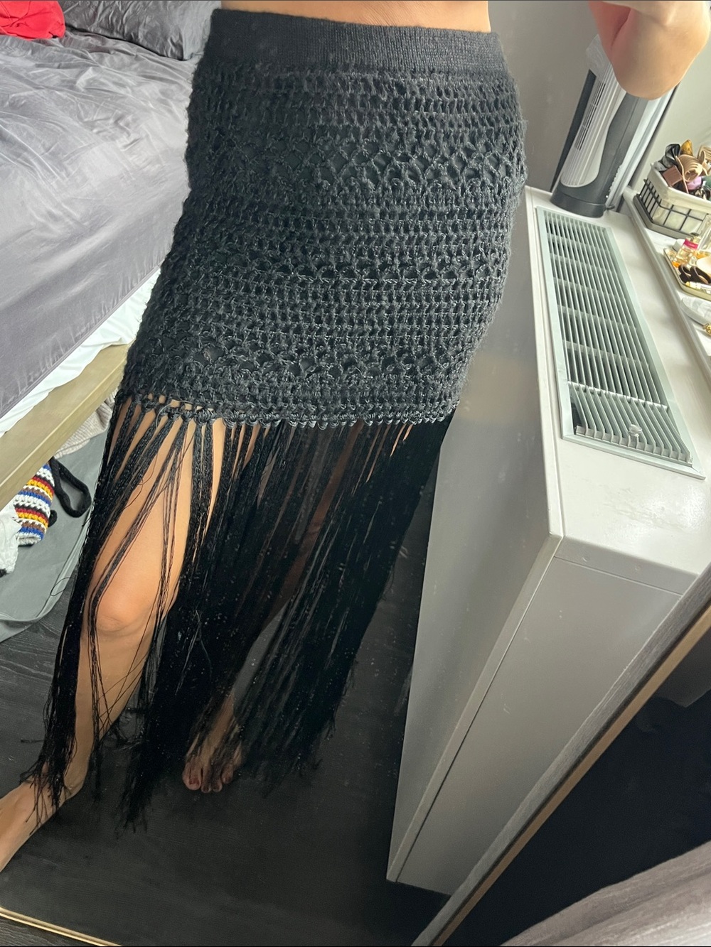 Zara Black Crochet Maxi Skirt with Long Fringe - Picture 1 of 6